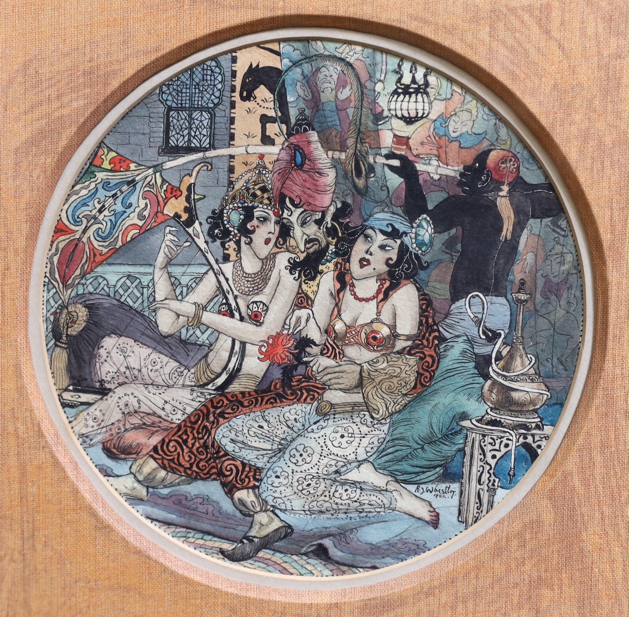 Rex Whistler (1905-1944), 'Arabian Nights', ink and watercolour, tondo, 15cm